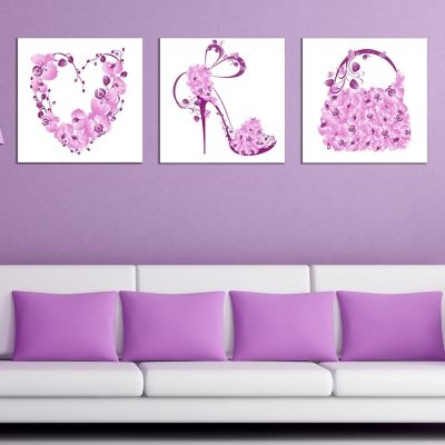 3 parts set wall art decoration for teenage room in pink