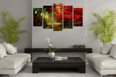 Пано от 5 картини цветен горски пейзаж
