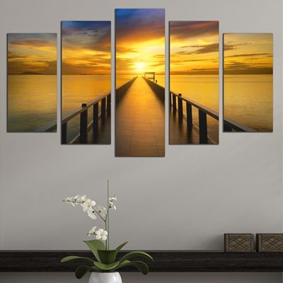 0660 Wall art decoration (set of 5 pieces)  Sea sunset with pier