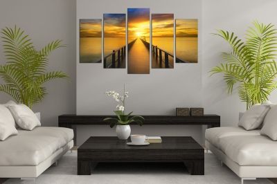 Canvas fine art decoration with seascape sunset with pier