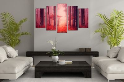 Home wall art decoration with landscape in red forest