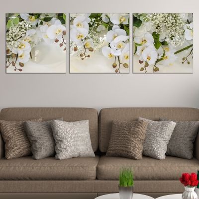 wall decoration set 3 pcs. white orchids living room bedroom