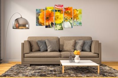 Painting canvas wall art with art flowers in orange and yellow