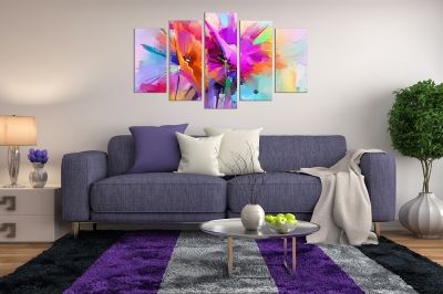 canvas print decoration with abstract flowers orange and purple colorful