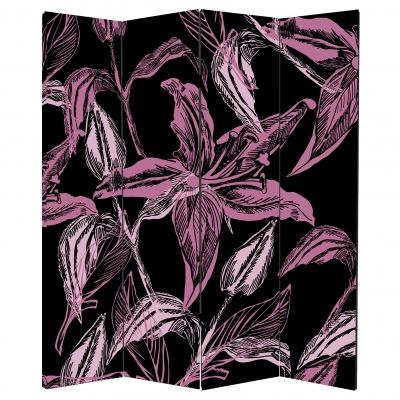 P0133_3 Decorative Screen Room divider Abstract flowers in purple and black (3,4,5 or 6 panels)
