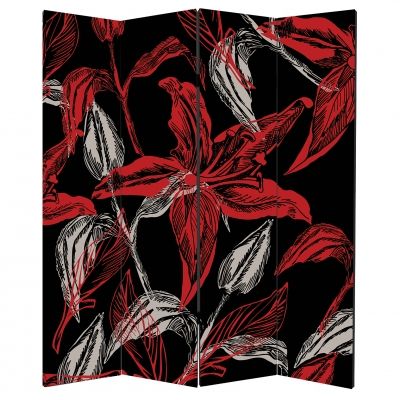 P0133_2 Decorative Screen Room divider Abstract flowers in red and black (3,4,5 or 6 panels)