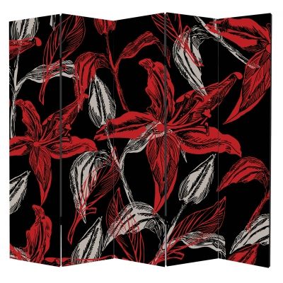 P0133_2 Decorative Screen Room divider Abstract flowers in red and black (3,4,5 or 6 panels)