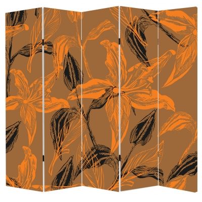 P0133_1 Decorative Screen Room divider Abstract flowers in orange and brown (3,4,5 or 6 panels)