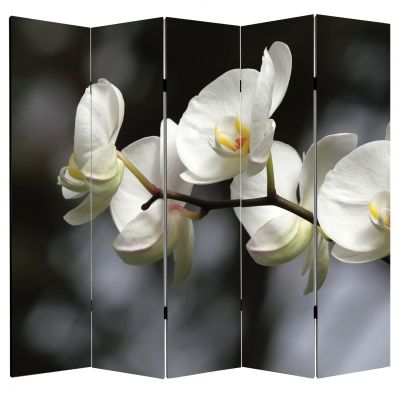 P0324 Decorative Screen Room divider White orchids on grey background (3,4,5 or 6 panels)