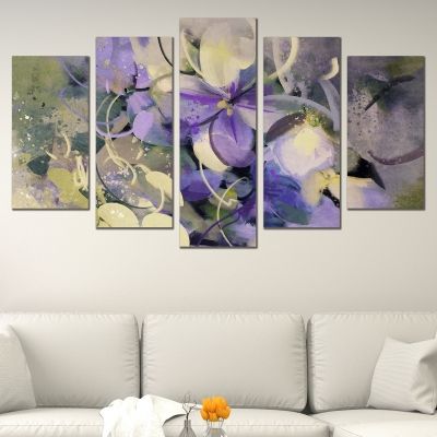Canvas wall art for living room or bedroom with flowers in purple and white