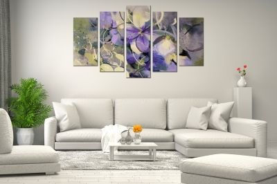 Painting canvas wall art with art flowers in purple and white