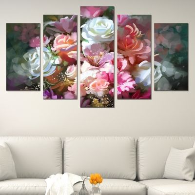 0670 Wall art decoration (set of 5 pieces) Art flowers in beautiful colors