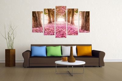 Декоративно пано с Пейзаж с красив парк в розово и кафяво