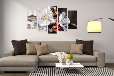 Canvas wall art set for living room with blooming branch