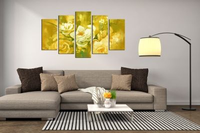 Painting canvas wall art with art flowers in yellow
