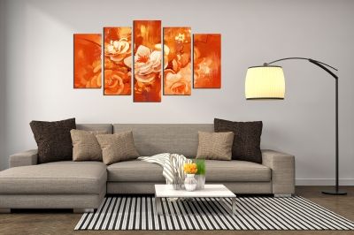 Painting canvas wall art with art flowers in orange