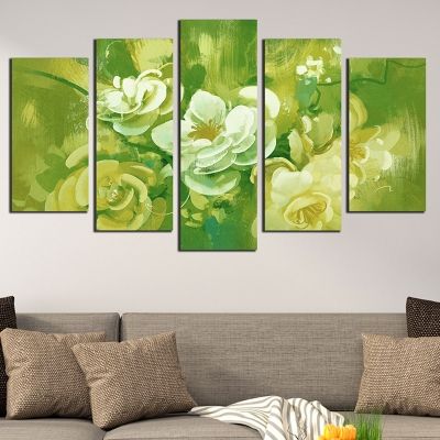 Canvas wall art for living room or bedroom with art flowers in green