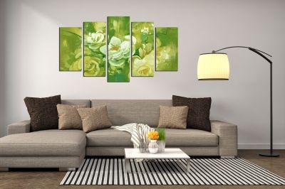 Painting canvas wall art with art flowers in green