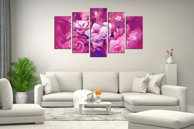 Painting canvas wall art with art flowers in purple