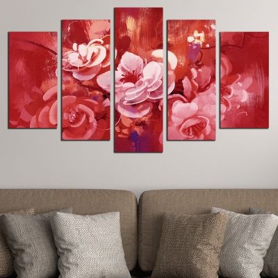 Canvas wall art for living room or bedroom with art flowers in red