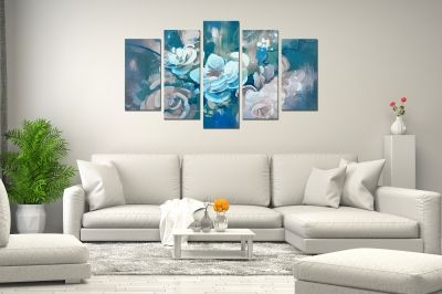 Painting canvas wall art with art flowers in blue