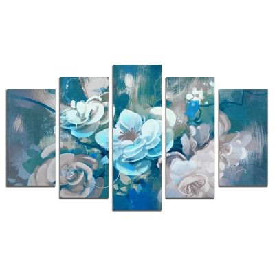 0570 Wall art decoration (set of 5 pieces) Art flowers in blue