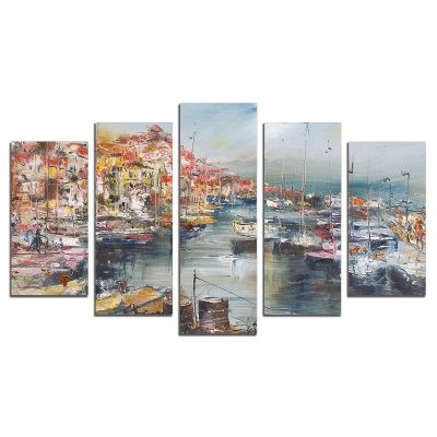 0691 Wall art decoration (set of 5 pieces) Sea landscape Port