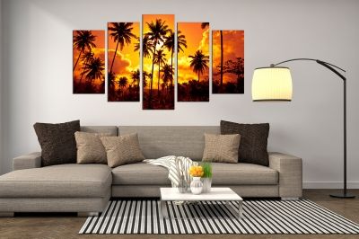 Canvas fine art decoration with seascape  palms