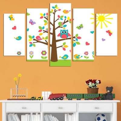 Blue car canvas art for kids room funny tree