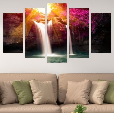 5 pieces home decoration for wall Landscape with waterfall purple