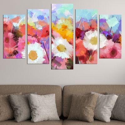 Canvas art set for home decoration colorful abstract flowers pink blue white purple yellow