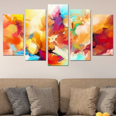 wall art canvas decoration set with abstract flowers yellow and orange colorful