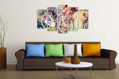 Картина от 5 части Винтидж велосипед и цветя