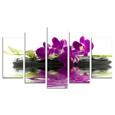 0047 Wall art decoration (set of 5 pieces) Purple orchid