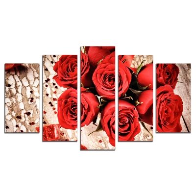 0159 Wall art decoration (set of 5 pieces) Red roses