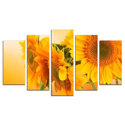 0203 Wall art decoration (set of 5 pieces) Sunflowers