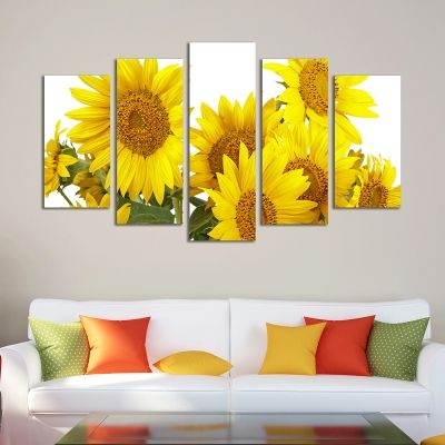 0204 Wall art decoration (set of 5 pieces) Sunflowers