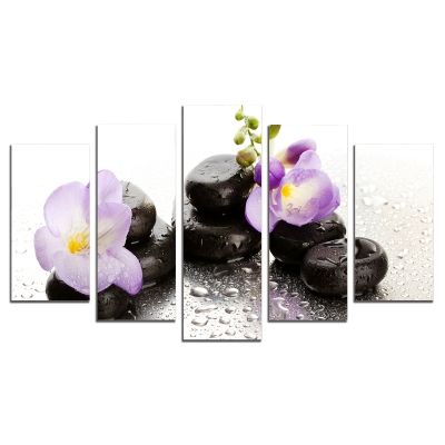0325 Wall art decoration (set of 5 pieces) Stones and orchids