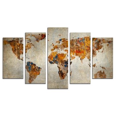 0334 Wall art decoration (set of 5 pieces) Old world map