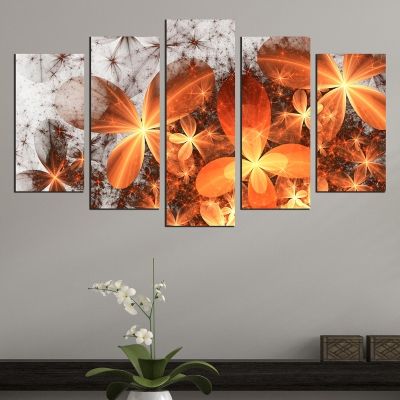 Canvas art set beautiful abstract flowers in orange