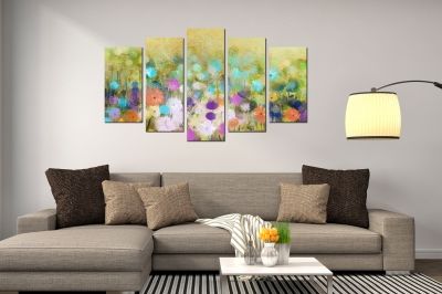 Abstract flowers diferent colors canvas art set of 5 pieces