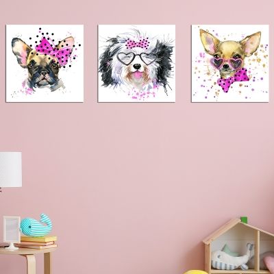 0635Wall art decoration (set of 3 pieces) Funny dogs
