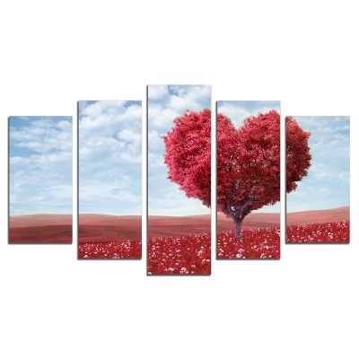 0450 Картина-пано от 5 части Дърво на любовта