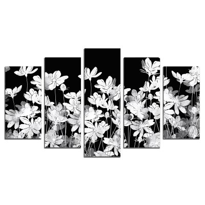 0711 Wall art decoration (set of 5 pieces) Jentle white flowers on black background
