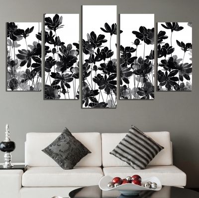 0712 Wall art decoration (set of 5 pieces) Jentle flowers on white background