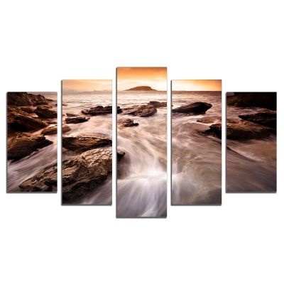 0525 Wall art decoration (set of 5 pieces) Sea landscape in brown