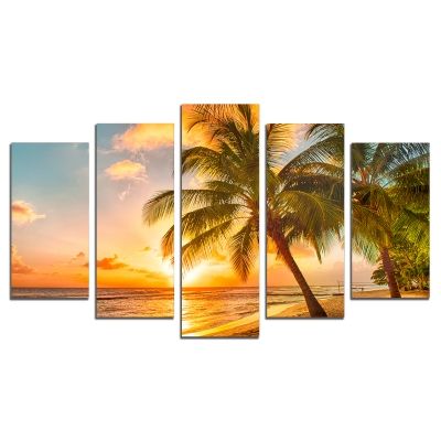 0534 Wall art decoration (set of 5 pieces) Exotic beach