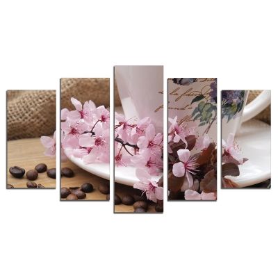 0535 Wall art decoration (set of 5 pieces) Spring coffee
