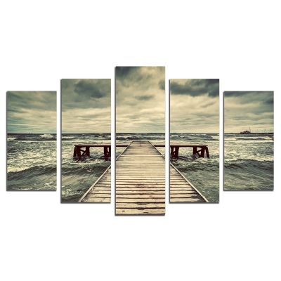 0554 Wall art decoration (set of 5 pieces)  Sea landscape with pier