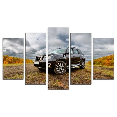 0713 Wall art decoration (set of 5 pieces) Landscape with car